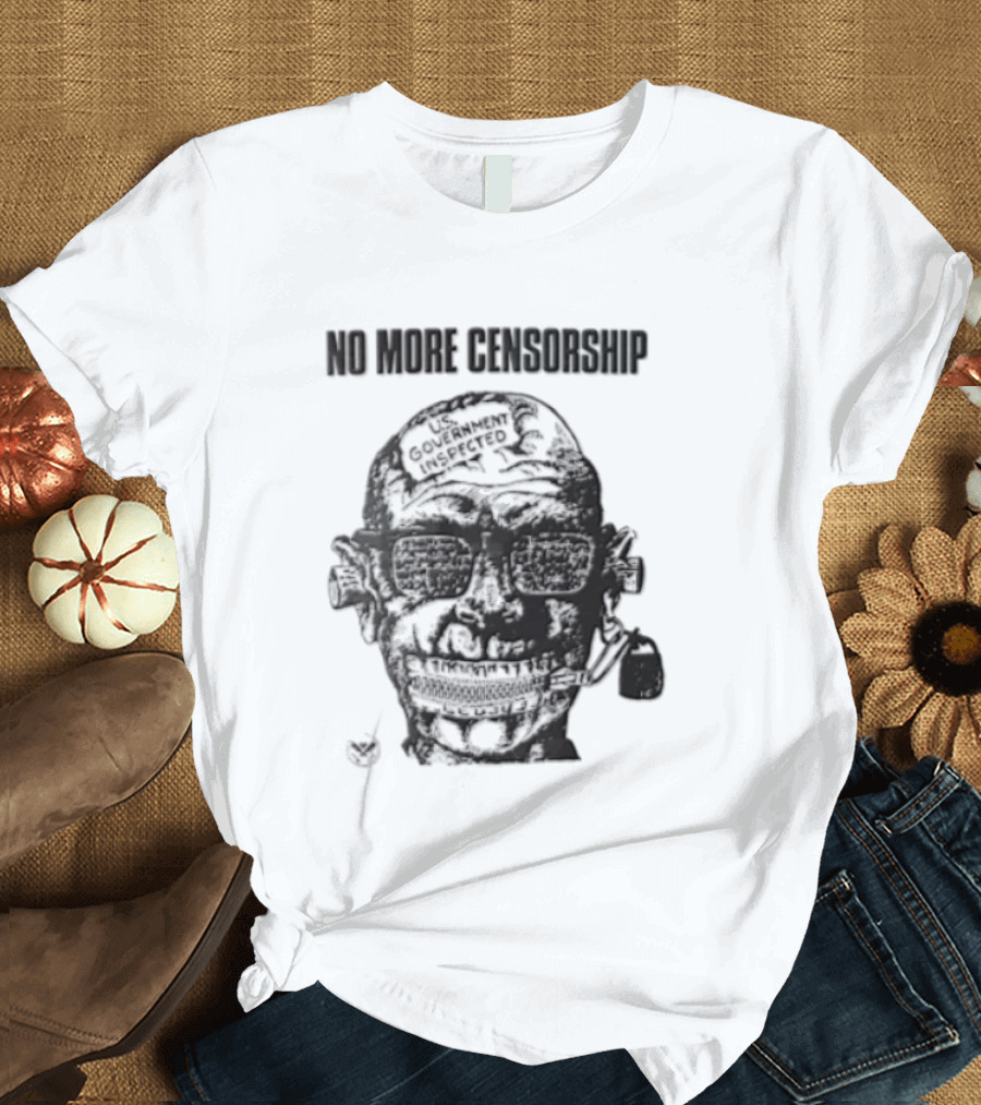 No More Censorship Man Head Zipper Mouth Padlock Glasses T-Shirt