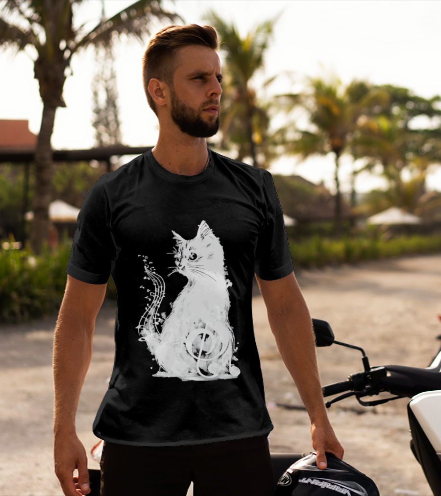 Musical Cat With Treble Clef And Notes T-Shirt