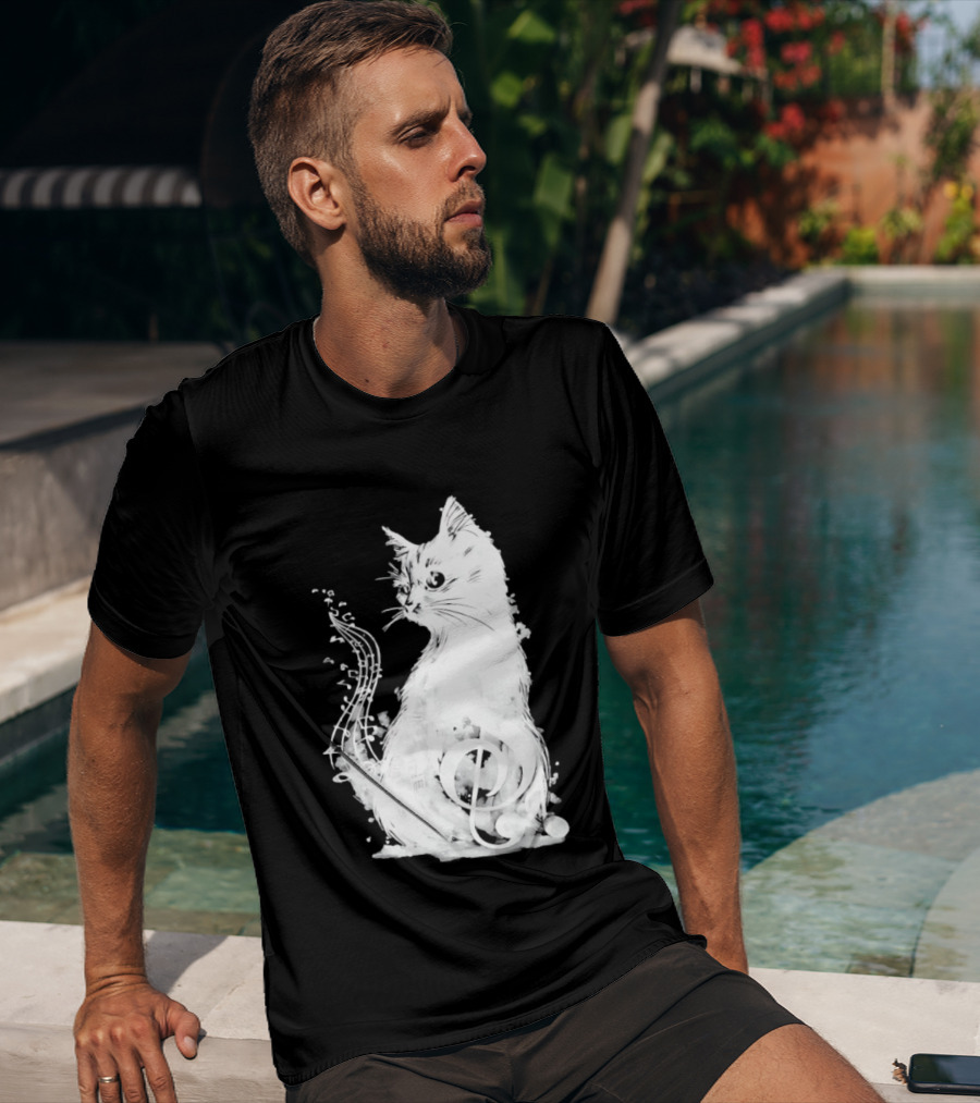 Musical Cat With Treble Clef And Notes T-Shirt