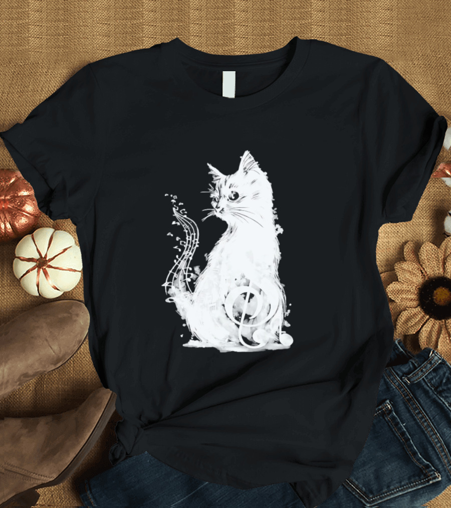 Musical Cat With Treble Clef And Notes T-Shirt