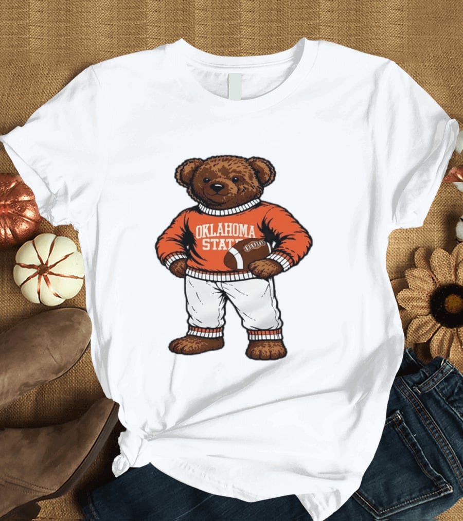 Oklahoma State Football Bear Holding Football Cowboys T-Shirt