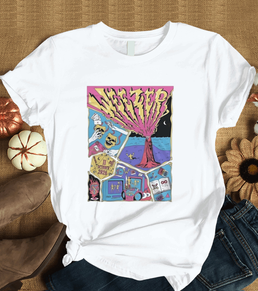 Weezer Orlando Kia Center 11 October 2026 Concert Skulls Tarot Cards Beach Scene T-Shirt
