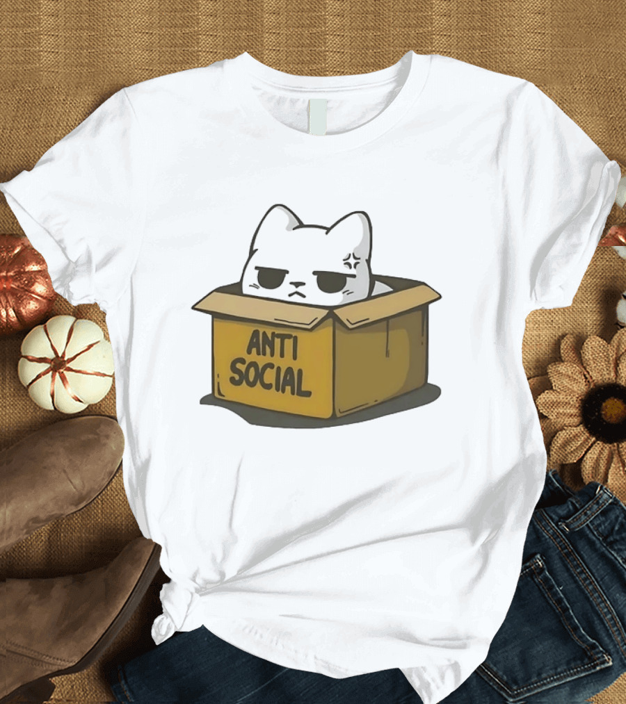 Grumpy Cat Anti Social Introvert In Box T-Shirt