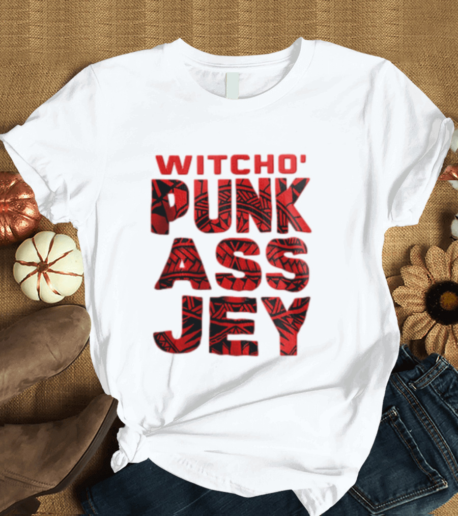 Witcho Punk ASS JEY Red And Black Tribal Patterned Block T-Shirt