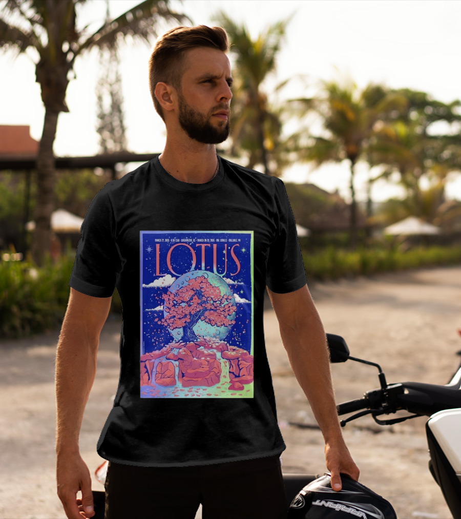 Lotus 2026 Tour By Benjamin Rumble March Tour Dates Illustration Cherry Blossom Moon T-Shirt