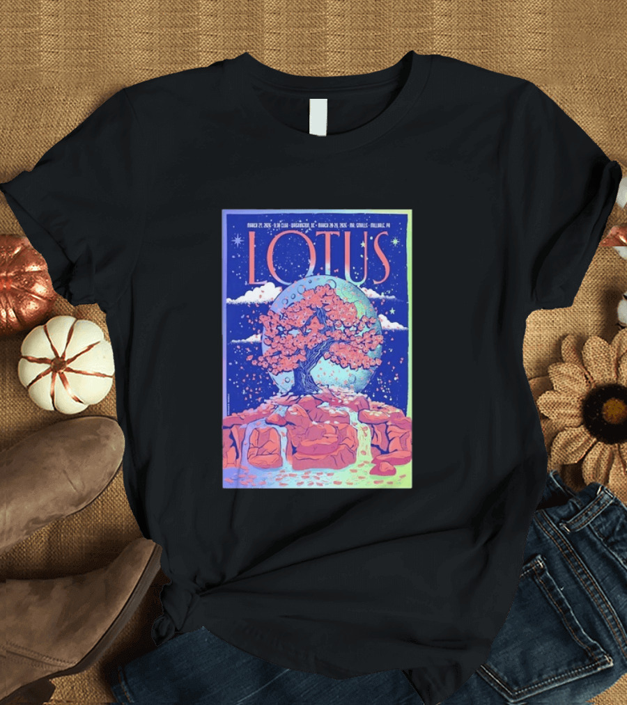 Lotus 2026 Tour By Benjamin Rumble March Tour Dates Illustration Cherry Blossom Moon T-Shirt