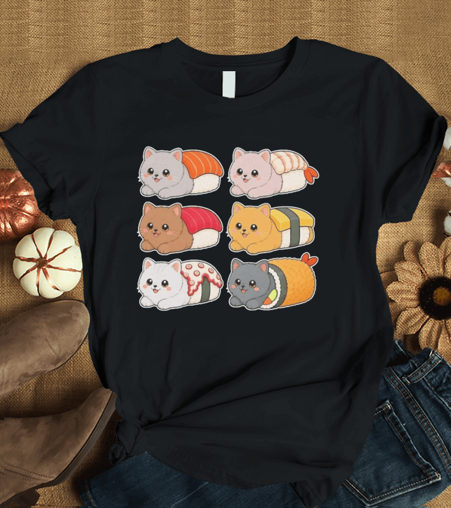 Kawaii Kitten Sushi Rolls Cute Cats Cat Lover T-Shirt