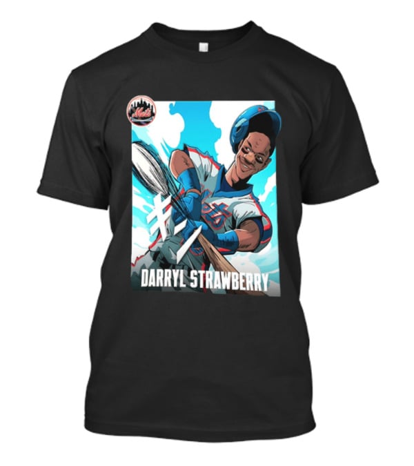 Darryl Strawberry New York Mets MLB Baseball Player Swinging Bat Cartoon T-Shirt