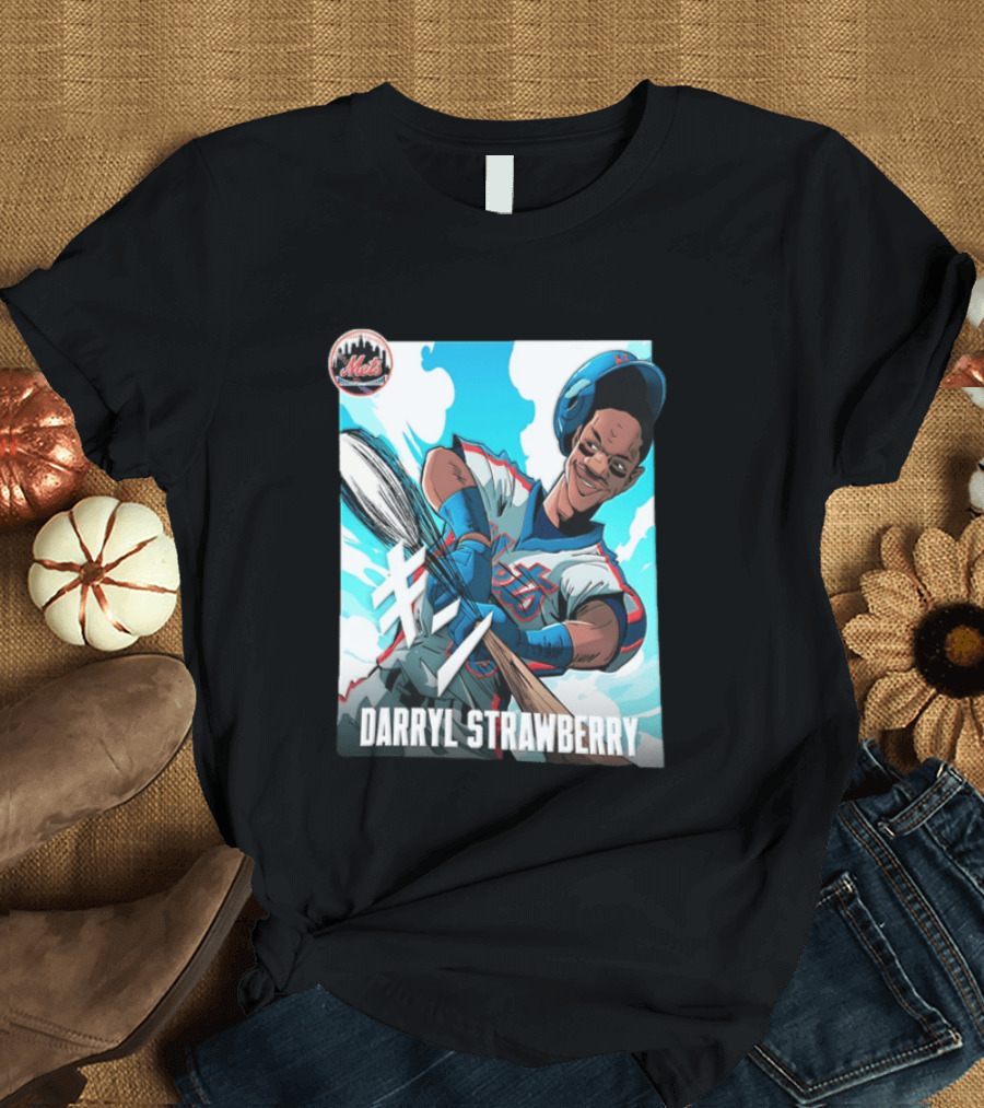 Darryl Strawberry New York Mets MLB Baseball Player Swinging Bat Cartoon T-Shirt