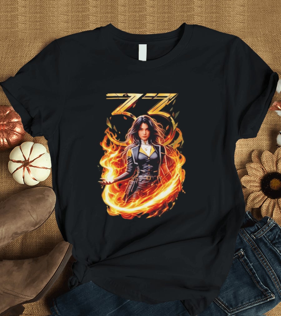33 Fire Sorceress Fantasy Flames T-Shirt