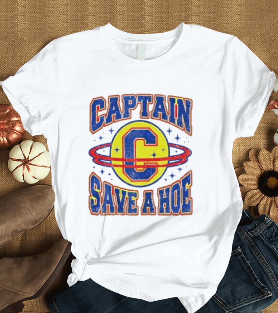 Captain Save A Hoe Distressed Pop Culture Retro Saturn Ring T-Shirt