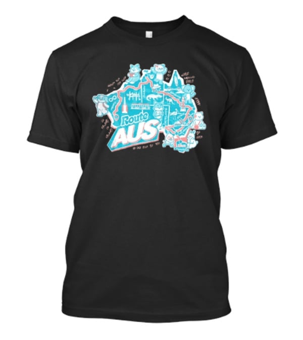 Route Aus Australia Map Animals Travel Icons Brisbane Sydney Melbourne Canberra T-Shirt