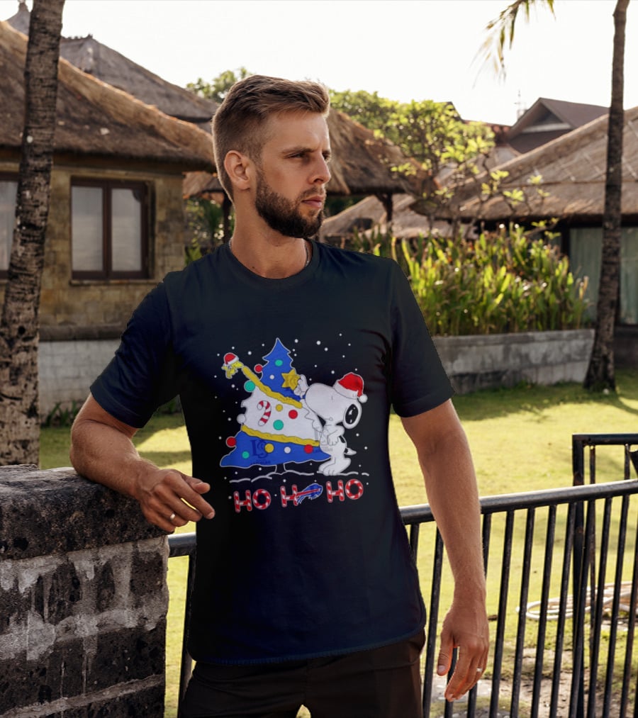 Snoopy Woodstock Buffalo Bills Christmas Tree Ho Ho Ho T-Shirt