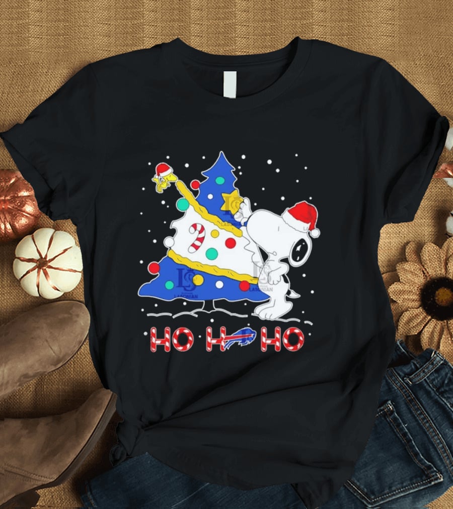 Snoopy Woodstock Buffalo Bills Christmas Tree Ho Ho Ho T-Shirt