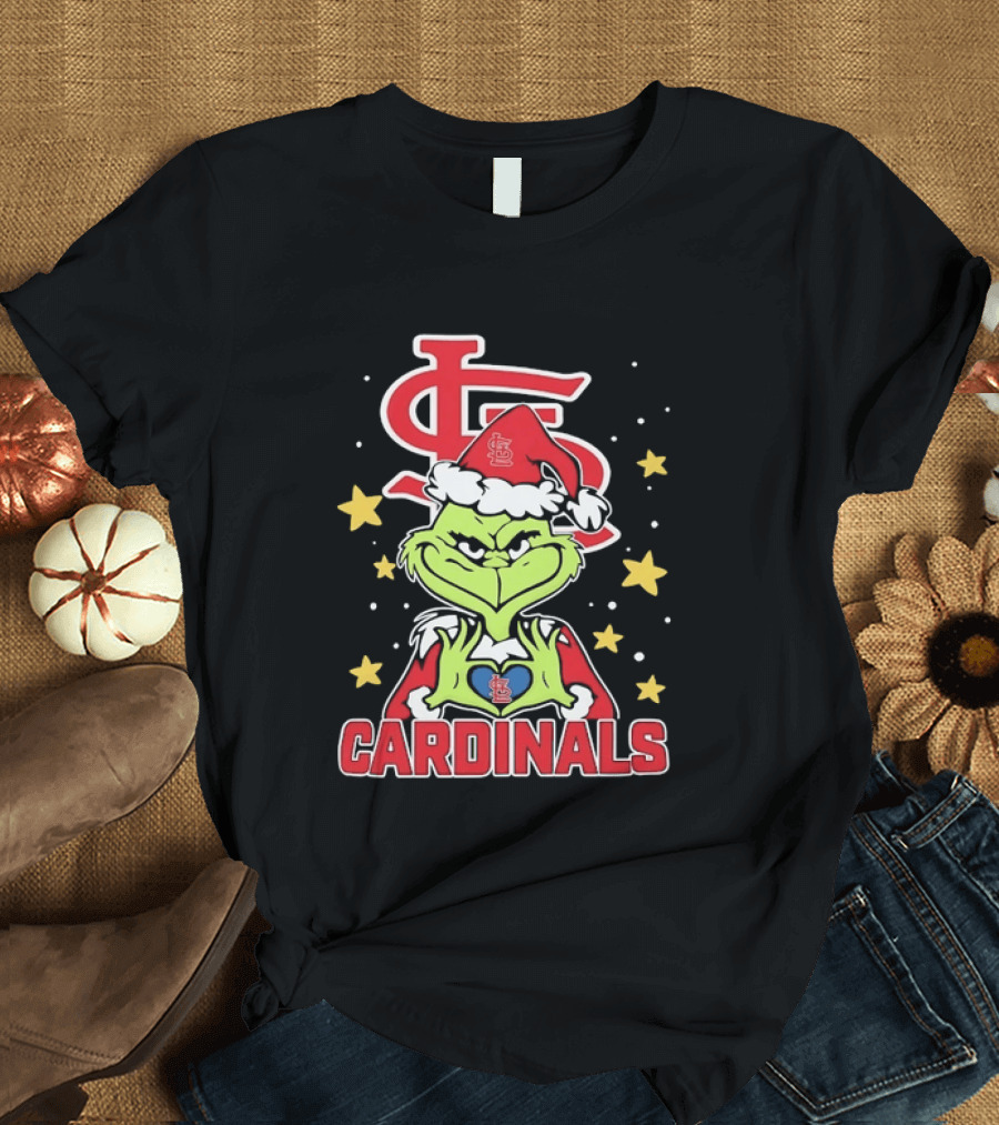 St Louis Cardinals Grinch Heart Hands Christmas 2026 T-Shirt