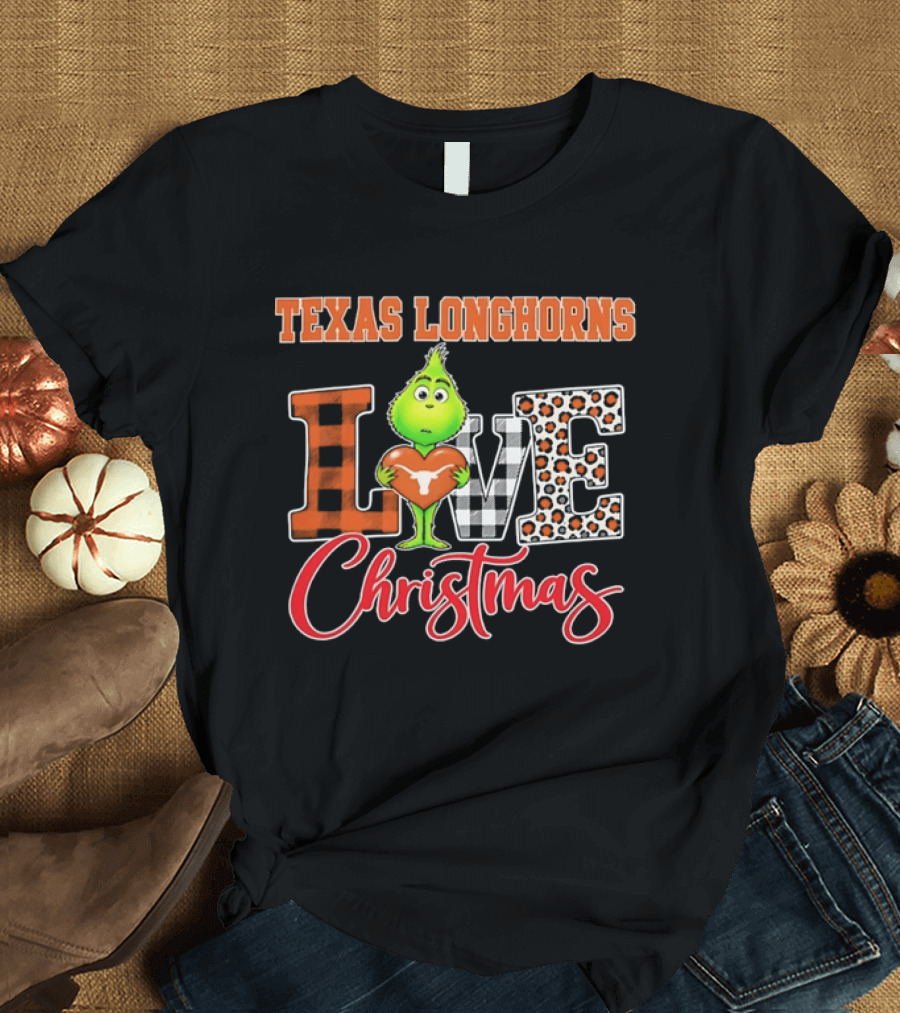 Texas Longhorns Grinch Love Christmas Football Fan Gear T-Shirt