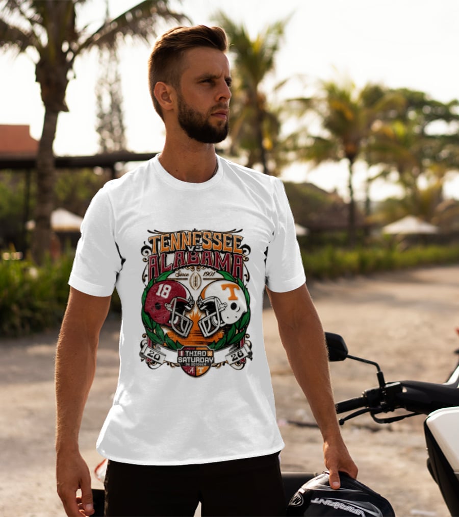 Tennessee Vs Alabama Football Rivalry Third Saturday October 2026 Helmets Since 1901 T-Shirt