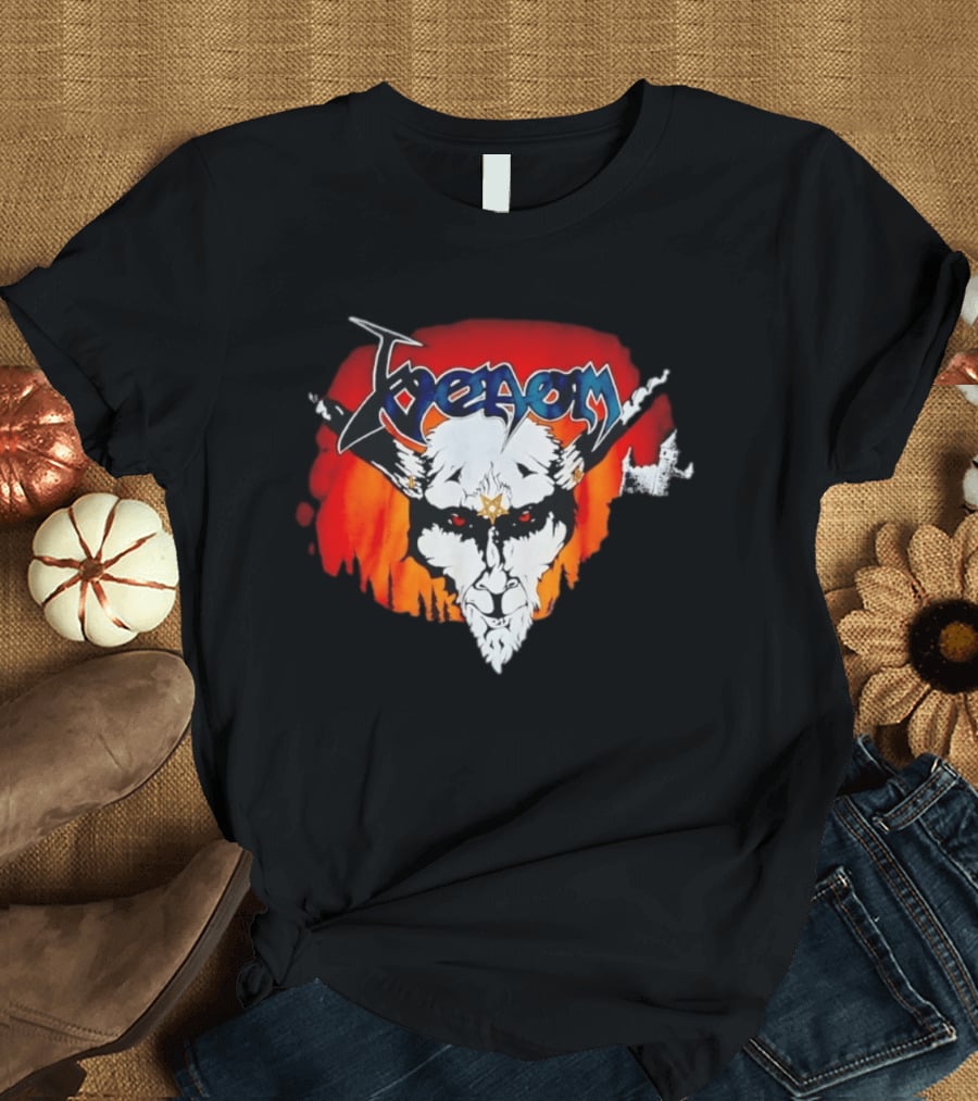 Venom Heavy Metal Goat With Star Symbol And Fiery T-Shirt