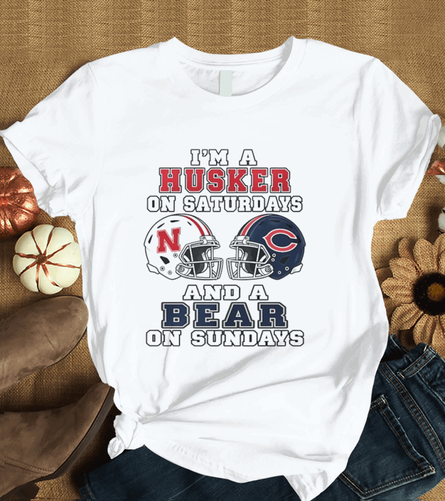 I'm A Husker On Saturdays And A Bear On Sundays Nebraska Chicago Helmet 2026 T-Shirt