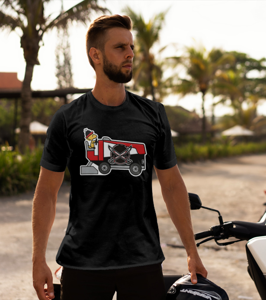 Woodstock Driving Zamboni Buffalo Sabres NHL Cartoon T-Shirt