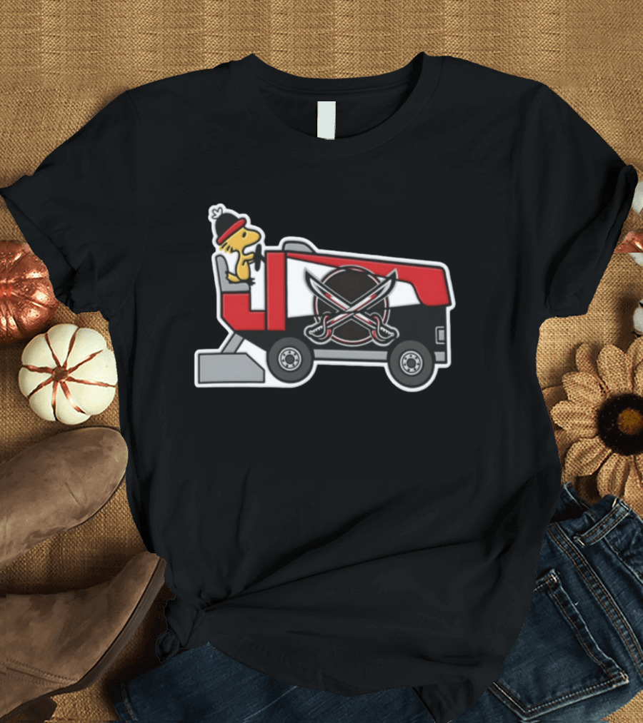 Woodstock Driving Zamboni Buffalo Sabres NHL Cartoon T-Shirt