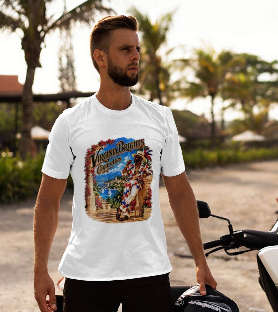 Virginia Brights Cigarettes Man On Mediterranean Terrace Smoking T-Shirt