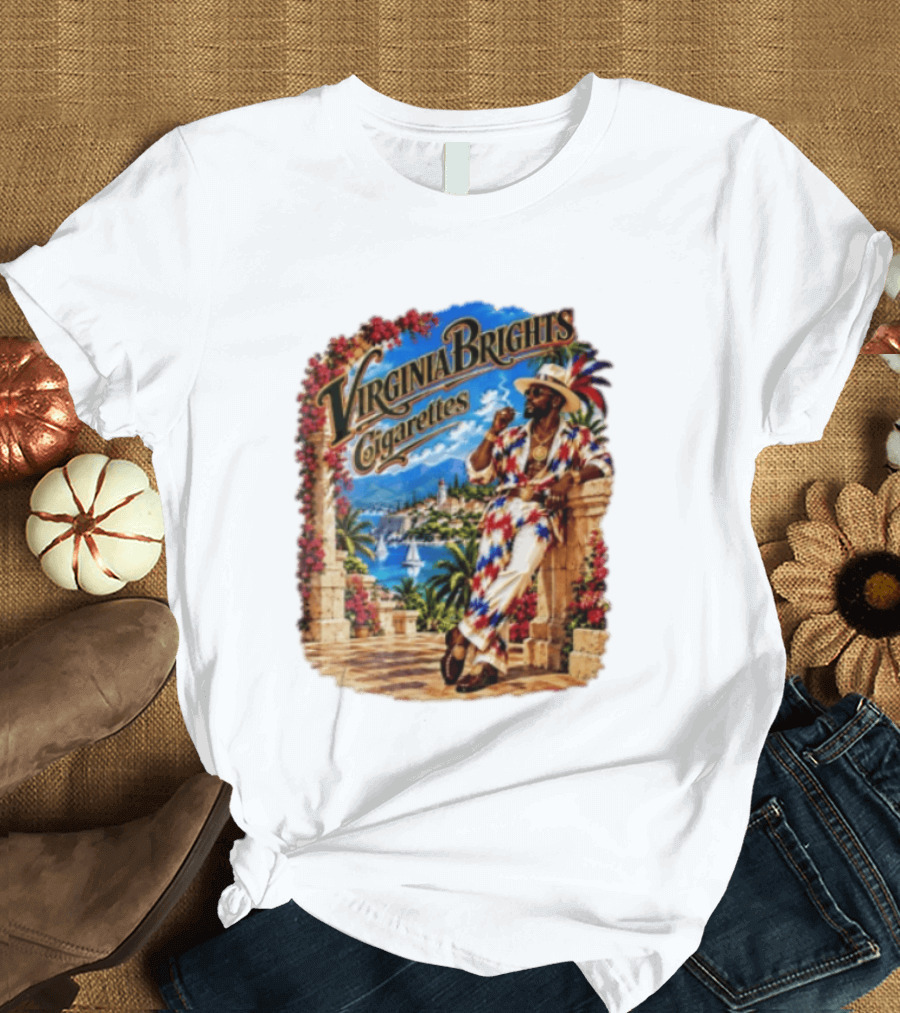 Virginia Brights Cigarettes Man On Mediterranean Terrace Smoking T-Shirt