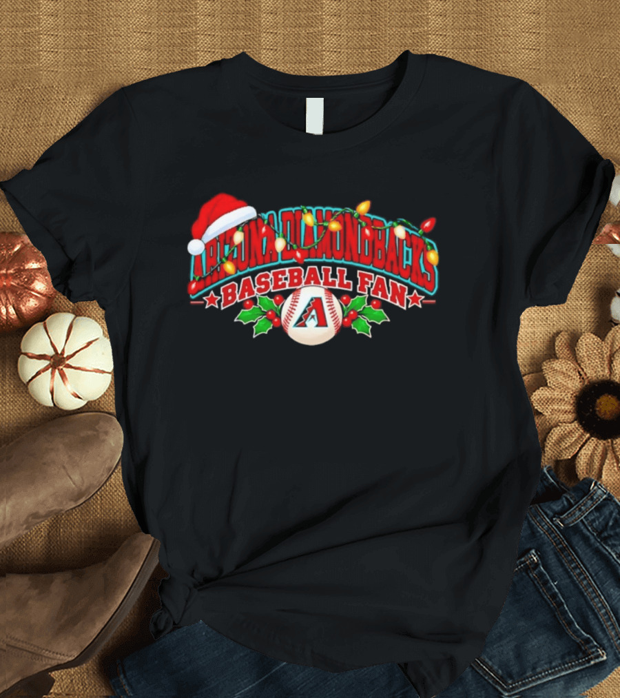 Arizona Diamondbacks Baseball Fan Christmas Santa Hat And Lights T-Shirt