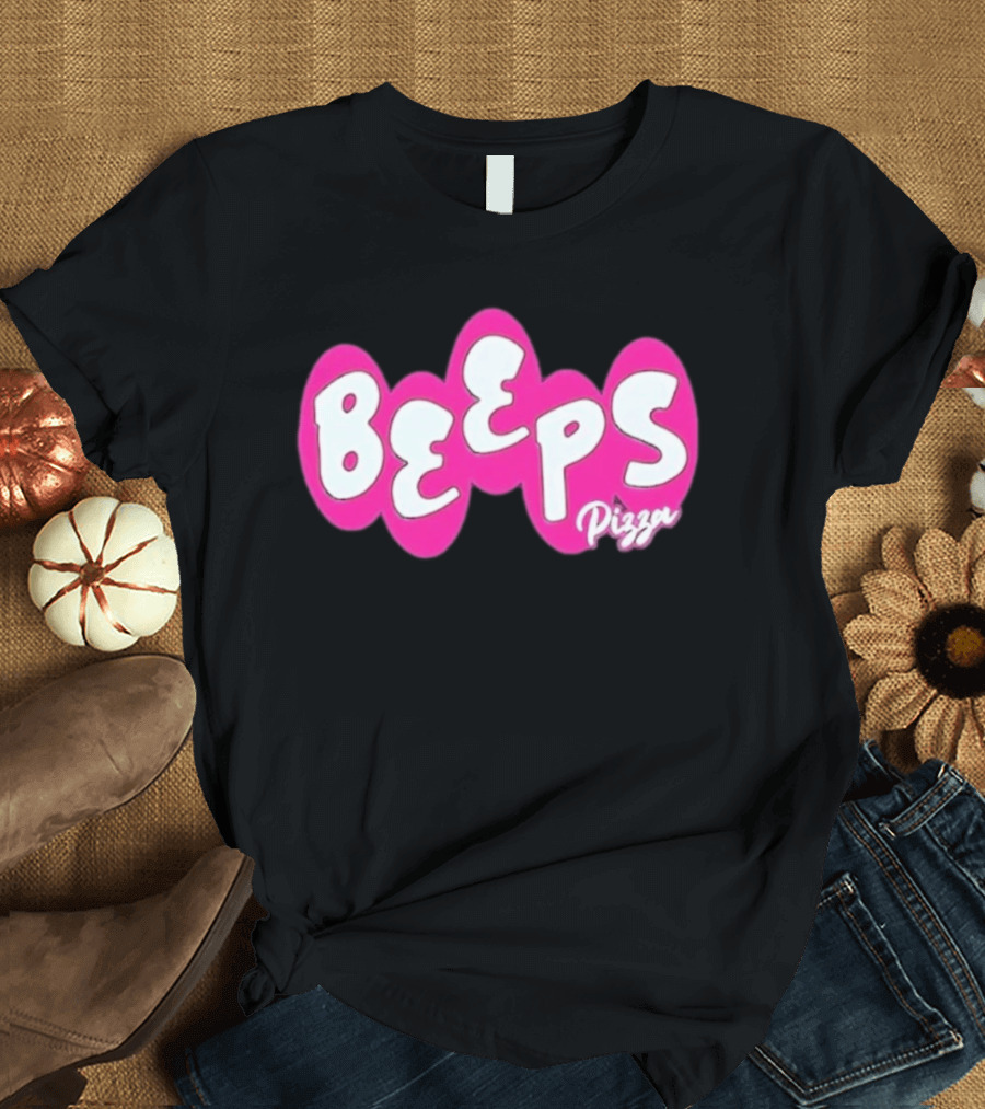 Beeps Pizza Retro Pink Bubble Lettering T-Shirt