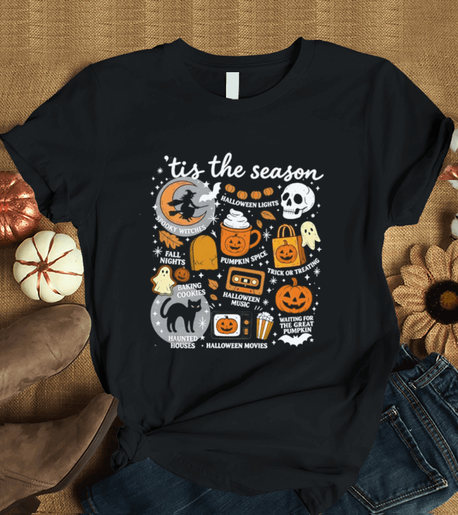 Tis The Season Spooky Traditions My Witch Halloween Movies Haunted House Pumpkin Cooking T-Shirt