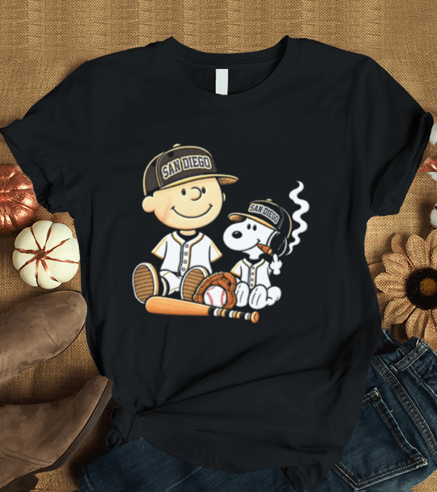 San Diego Padres Charlie Brown Snoopy Smoking Cigar Baseball T-Shirt