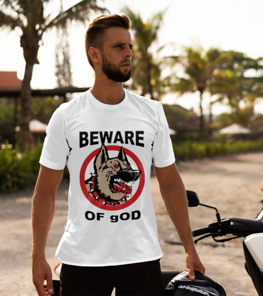 Beware Of God Dog Spiked Collar Warning Red Circle T-Shirt