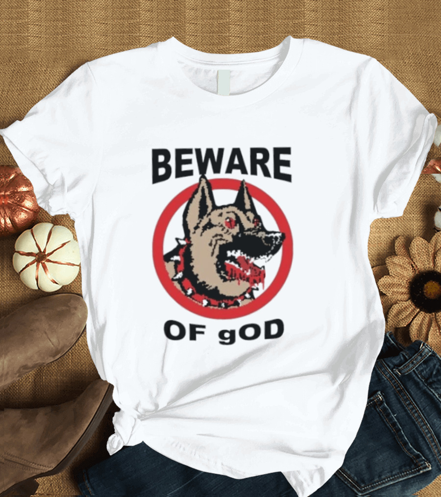 Beware Of God Dog Spiked Collar Warning Red Circle T-Shirt