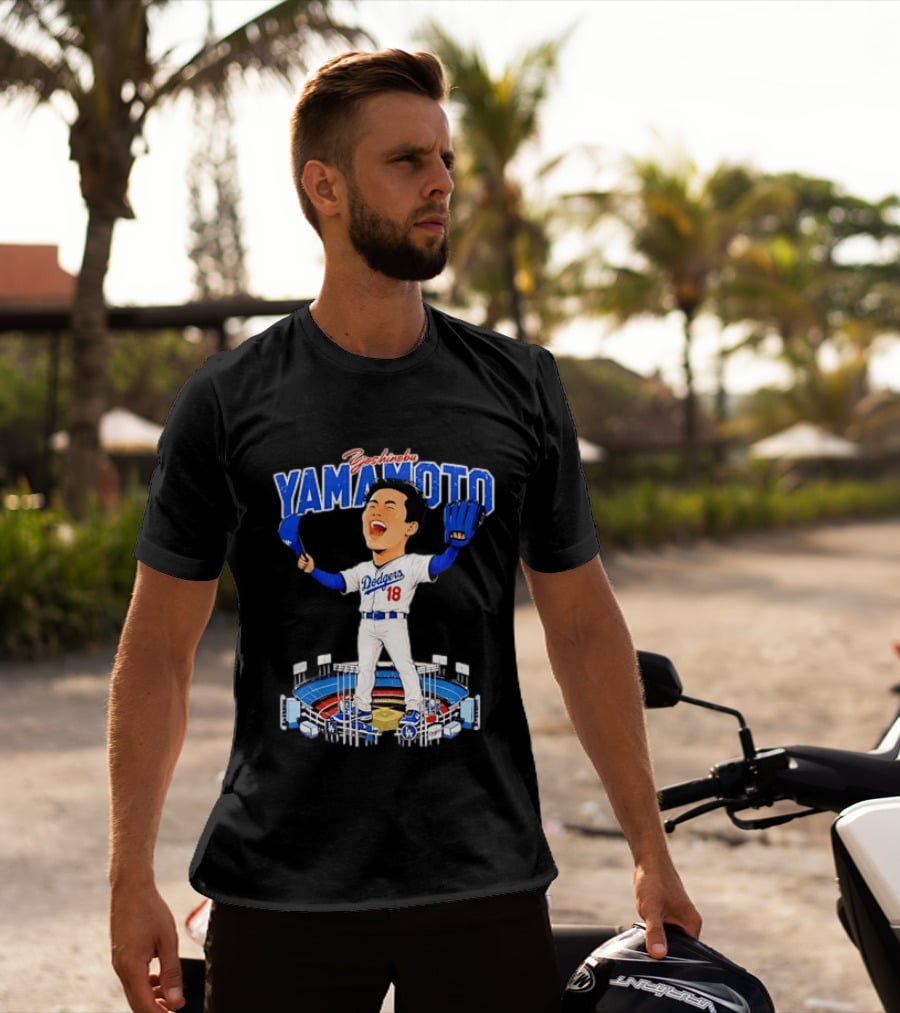 Yoshinobu Yamamoto Los Angeles Dodgers 18 Baseball Caricature Stadium T-Shirt