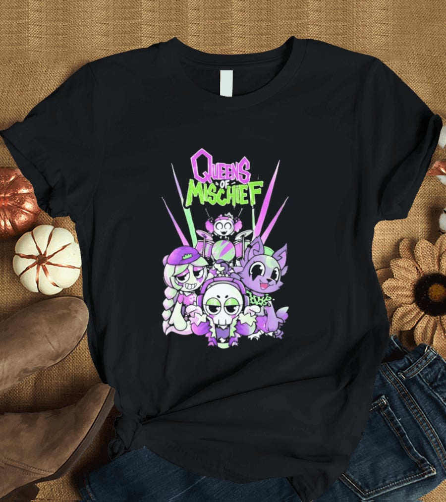 Queens Of Mischief Cartoon Band Purple Green Characters T-Shirt