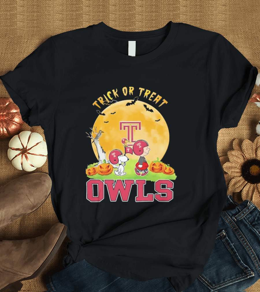 Trick Or Treat Temple Owls Charlie Brown Snoopy Halloween T-Shirt