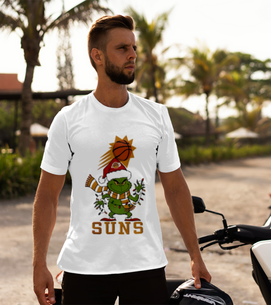 Grinch Phoenix Suns Christmas 2026 Santa Hat Basketball T-Shirt
