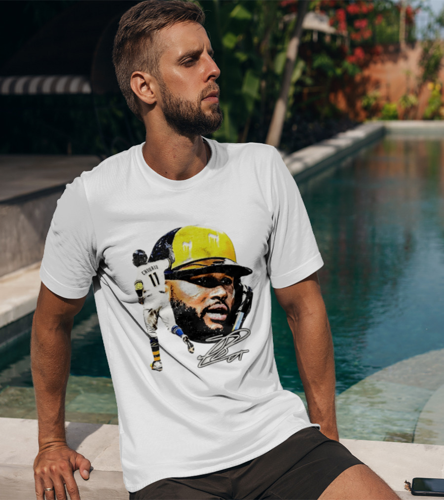 Jackson Chourio #11 Milwaukee Baseball Player Portrait And Signature T-Shirt