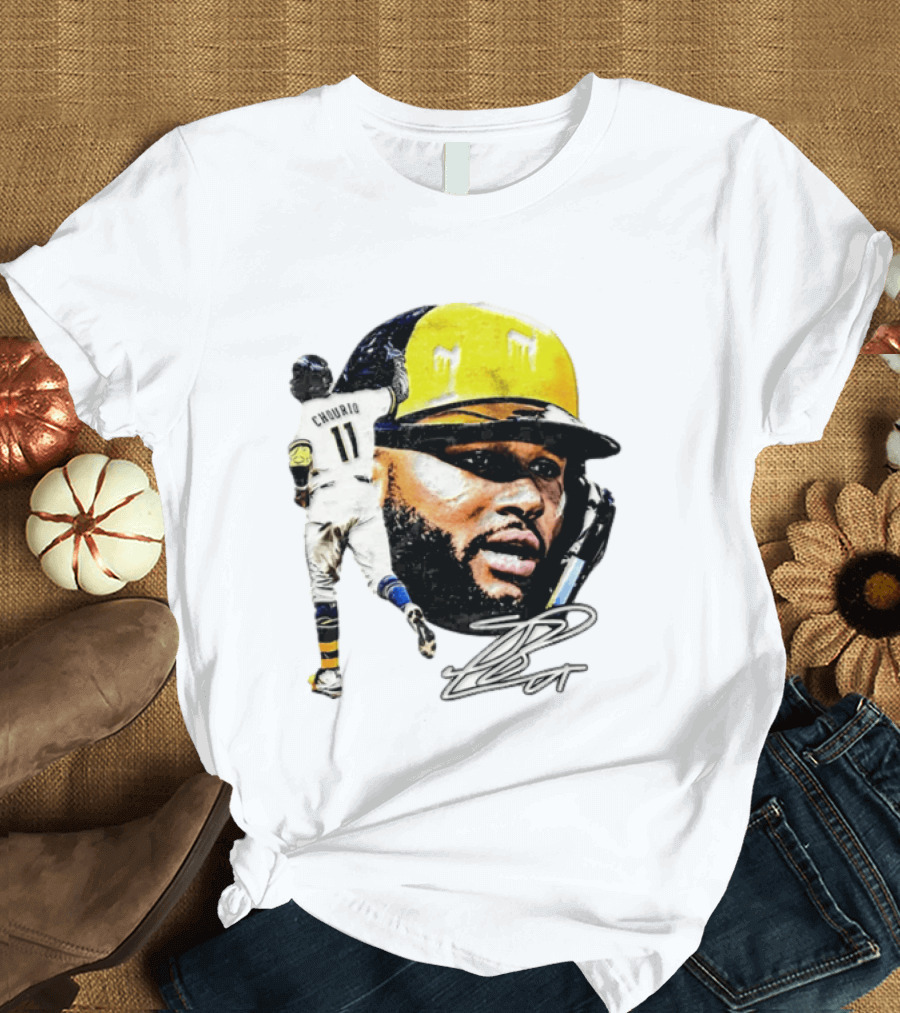 Jackson Chourio #11 Milwaukee Baseball Player Portrait And Signature T-Shirt