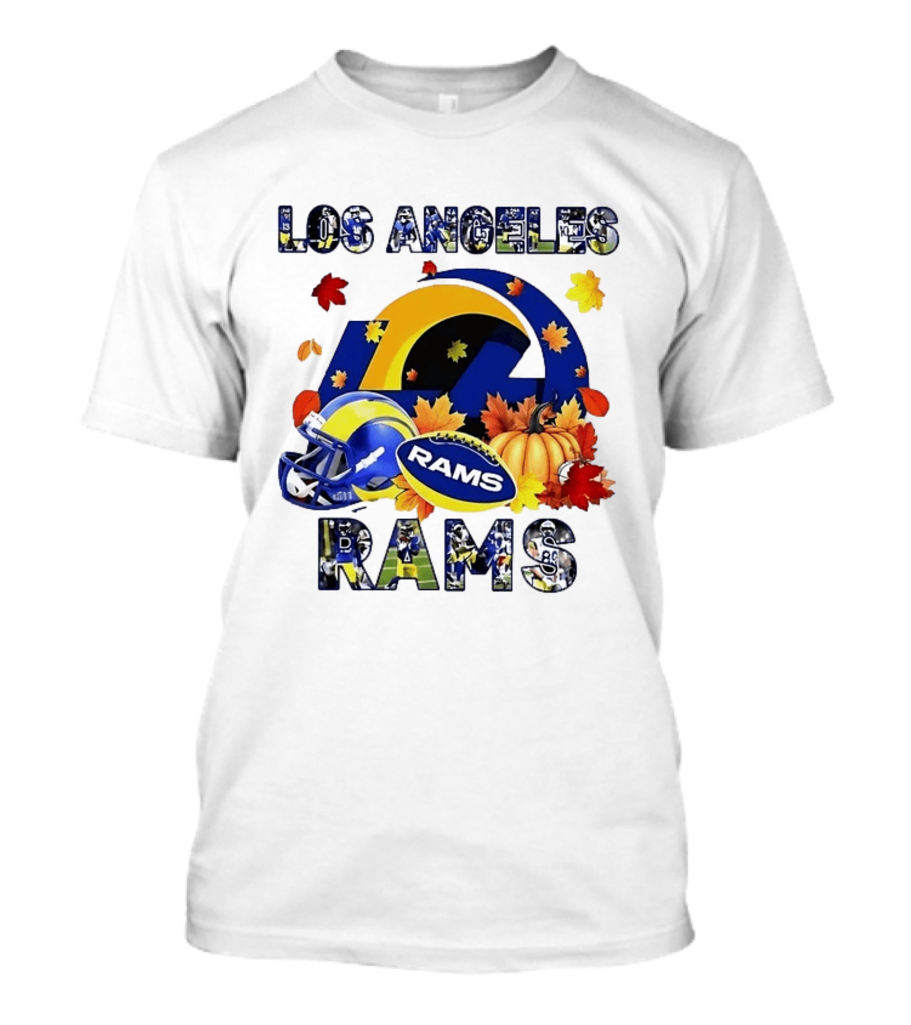 Los Angeles Rams Halloween Fall Football With Leaves And Pumpkin T-Shirt