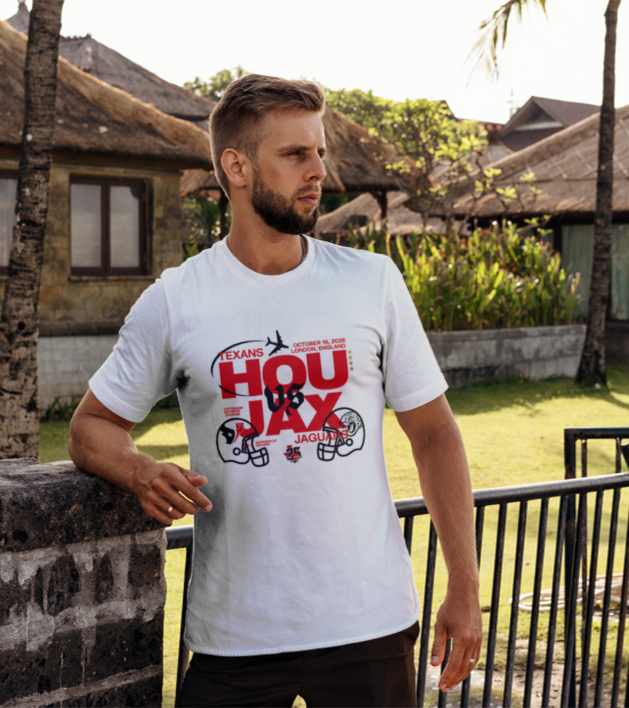 Texans Vs Jaguars London October 2023 NFL Matchup HOU JAX Helmets And Airplane T-Shirt