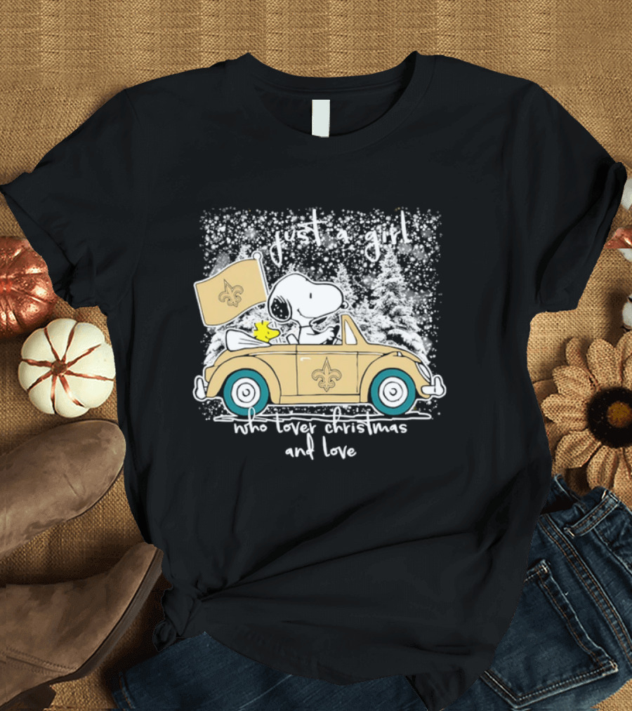Snoopy Just A Girl Who Loves Christmas And New Orleans Saints Football T-Shirt