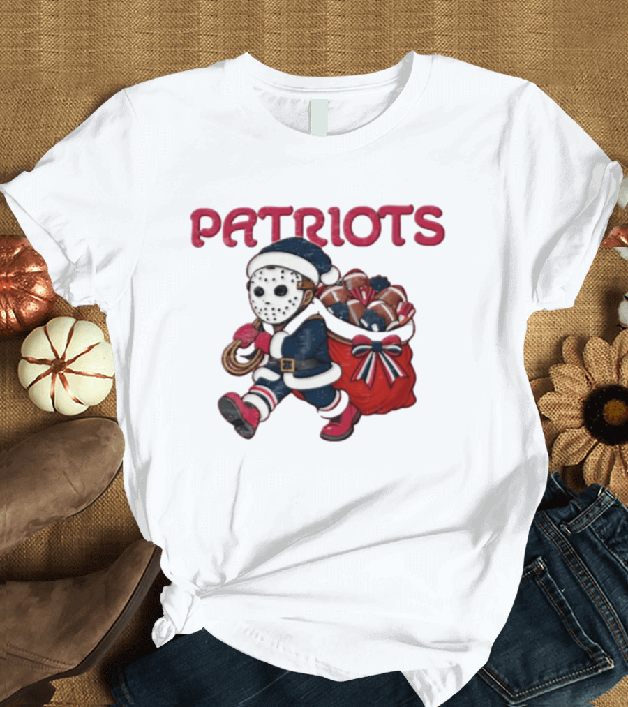 Patriots Christmas Football Horror Red Navy Holiday Mask T-Shirt