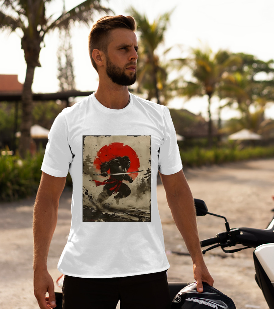 Samurai Gorilla Katana With Rising Sun T-Shirt