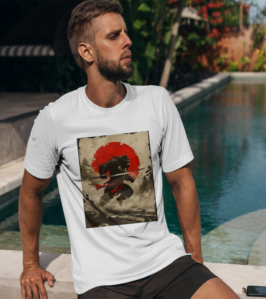Samurai Gorilla Katana With Rising Sun T-Shirt