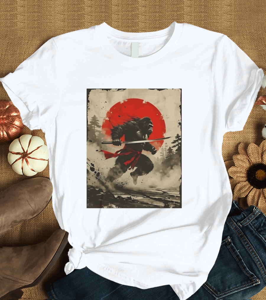 Samurai Gorilla Katana With Rising Sun T-Shirt