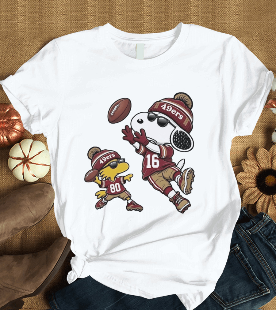 San Francisco 49ers Snoopy Woodstock Football Players Number 16 80 T-Shirt