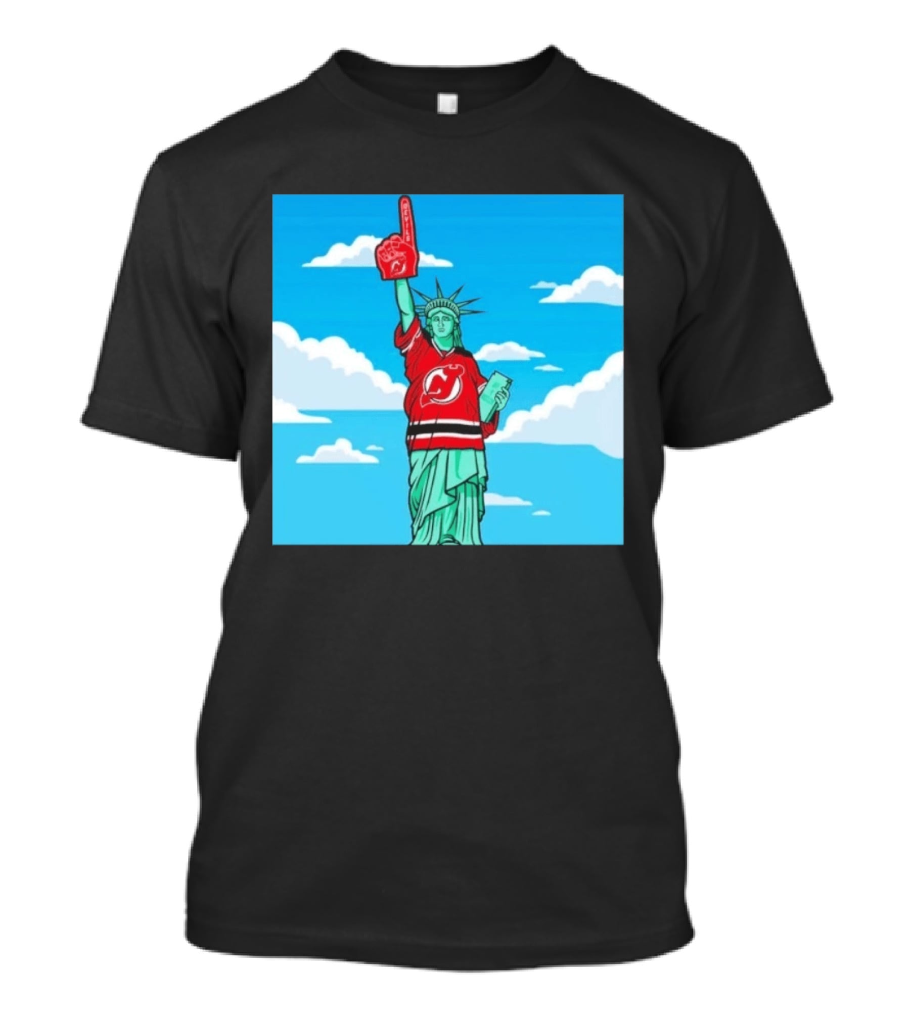 Statue Of Liberty In New Jersey Devils Jersey With Foam Finger T-Shirt