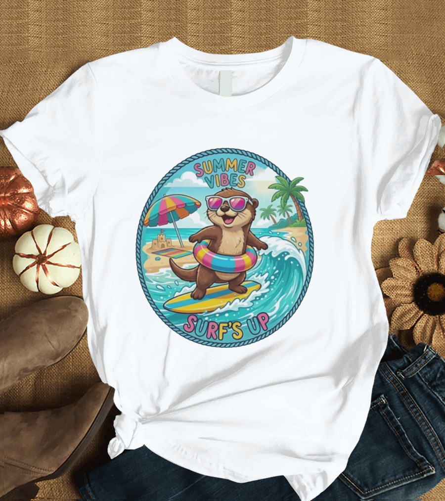 Summer Vibes Surf's Up Otter Beach Adventure T-Shirt