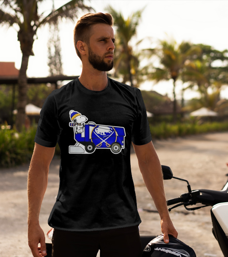 Snoopy Driving Buffalo Sabres NHL Ice Resurfacer Cartoon T-Shirt